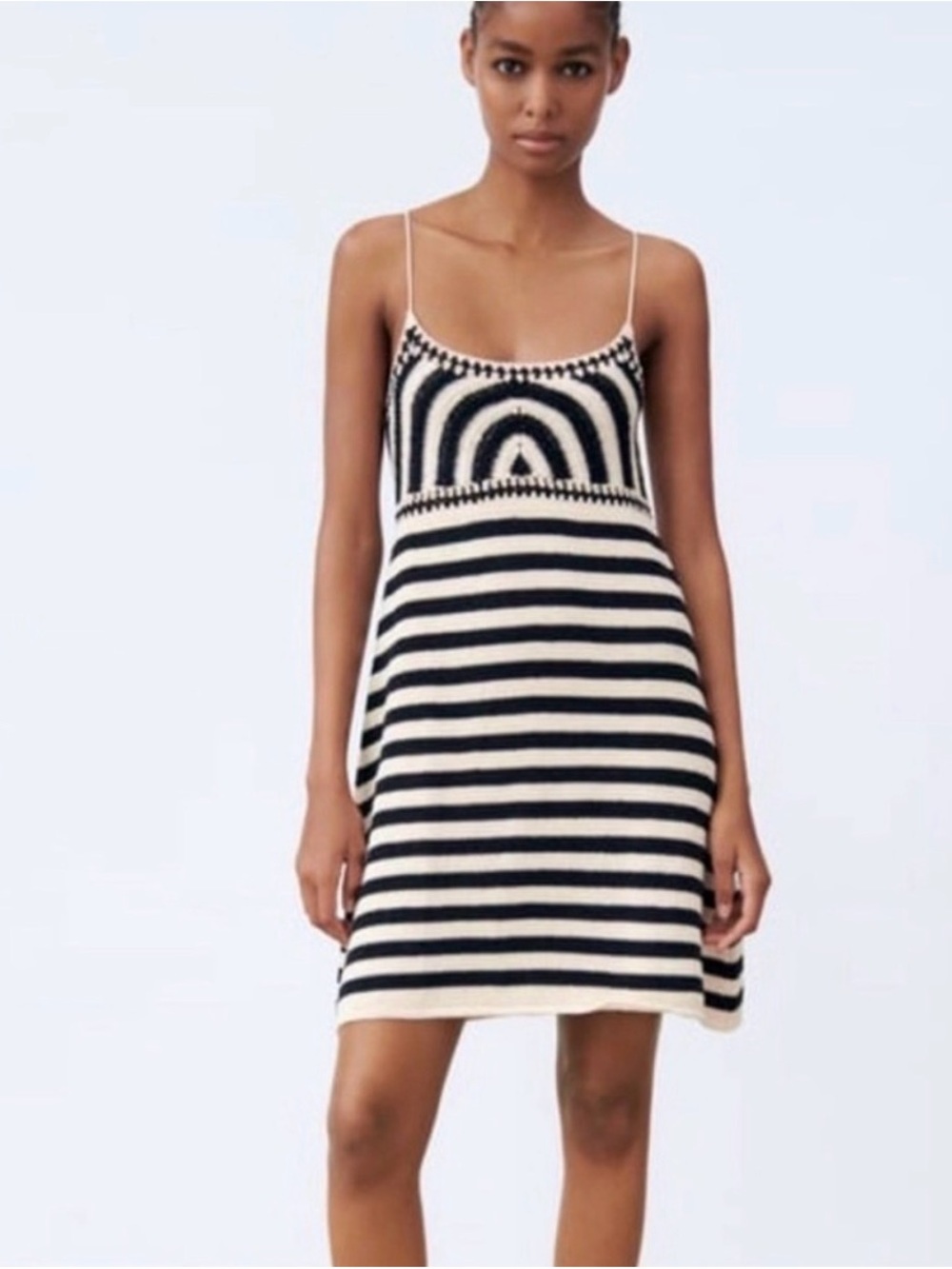 Zara Black and White Striped Knit Mini Dress